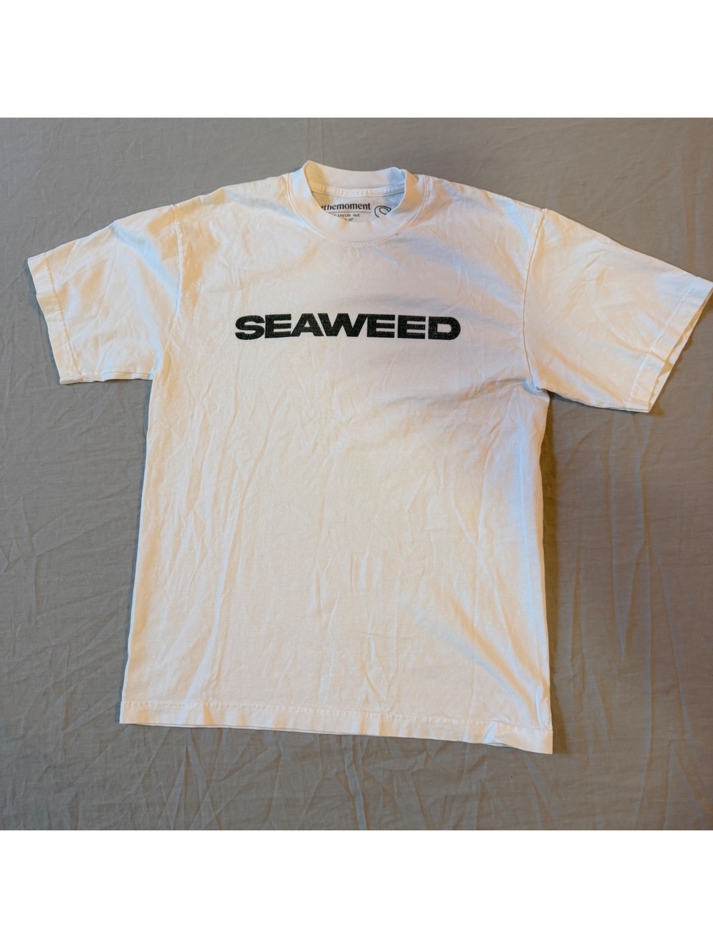 At The Moment SEAWEED White Short Sleeve Graphic T-Shirt, Size Small, Very Good